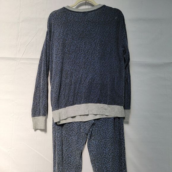 2 Piece Splendid Blue Gray Leopard Long Sleeve Pajama Set Super Comfy M - Picture 7 of 12